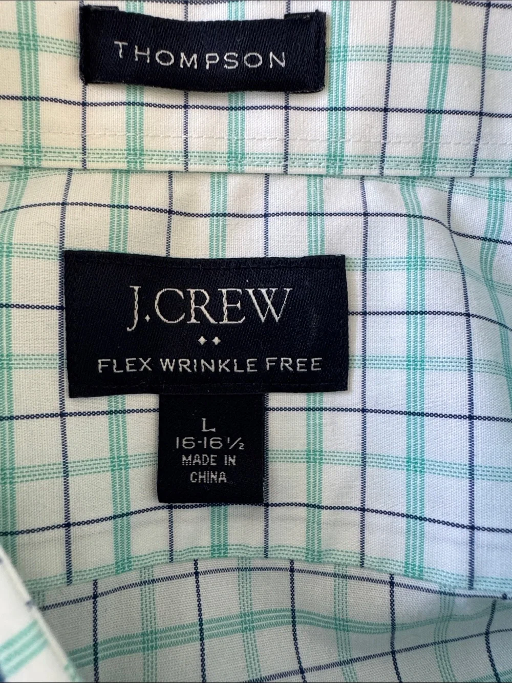 J. Crew Men's White Dress Shirt with Green and Blue Windowpane